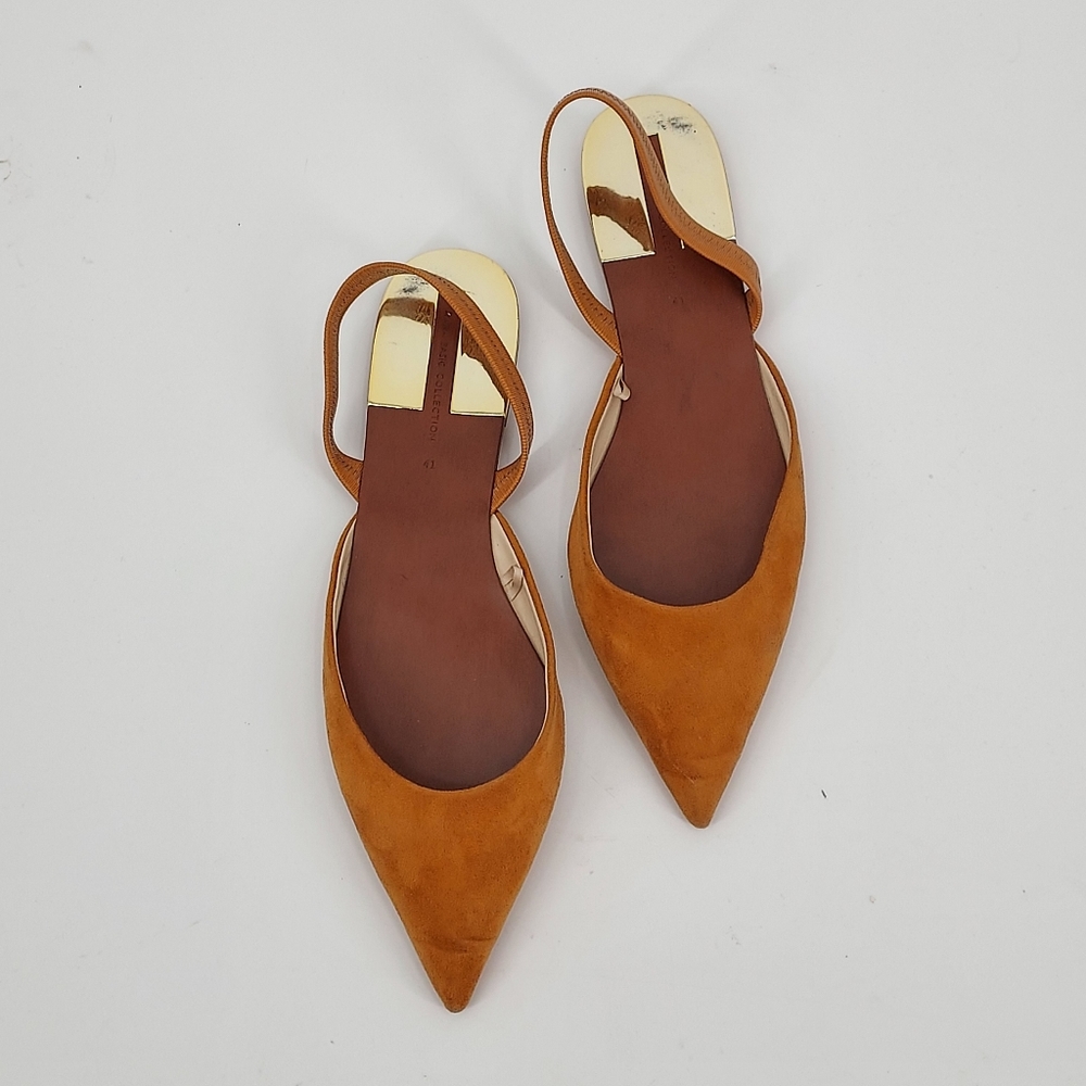 Zara Basics Pointed Mustard/Gold Slingback Flats